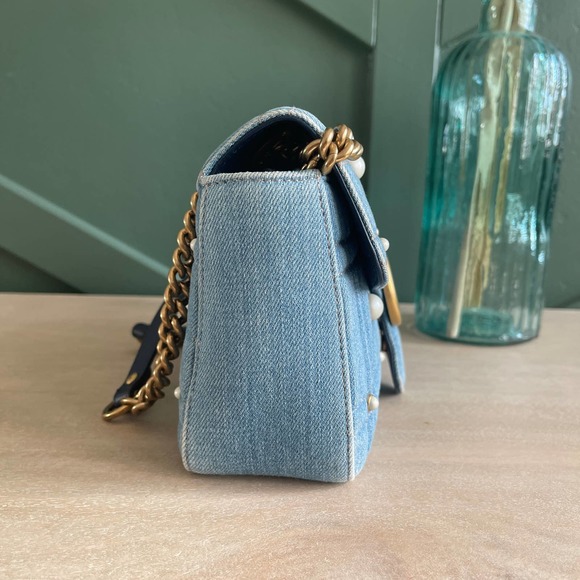 ❌SOLD❌Gucci GG Marmont Denim Pearl Small Flap Bag - Picture 7 of 14